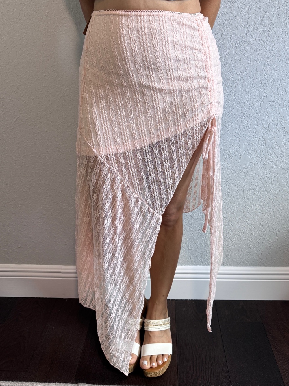 NWT Chrome Riot Asymmetrical Pink Lace Skirt Size L